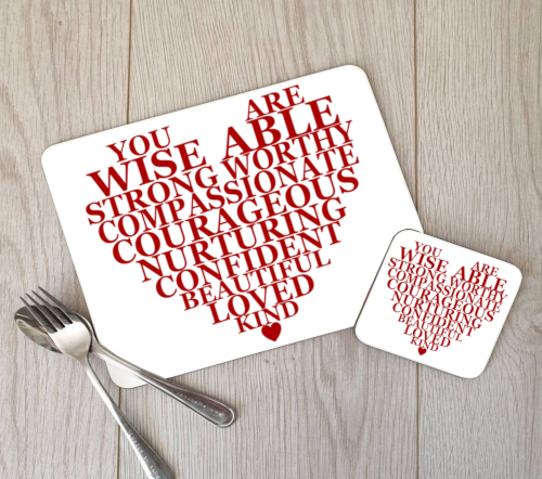 Inspirational Heart Hardboard Placemat and Coaster Set